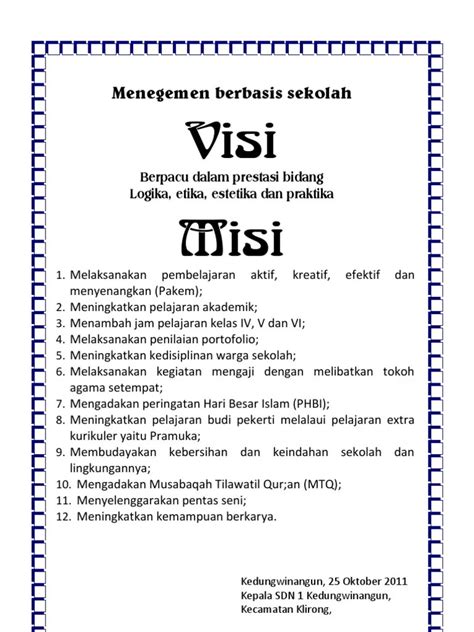 contoh visi misi dan tujuan  Bukti Fisik/Dokumen Penyusunan Visi, Misi dan Tujuan Sekolah